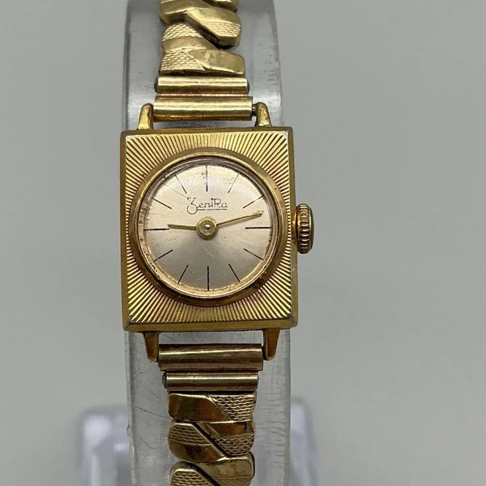 Vintage ZentRa Womens Watch 15mm Cocktail Rolled Gold Stretch Manual Wind